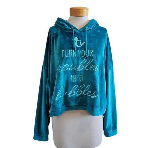 Disney Little Mermaid TROUBLES INTO BUBBLES Drop Shoulder Hooded Sweatshirt 1X - Picture 1 of 12